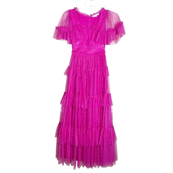 Whimsical Fairy Princess Maxi Dress Sz XXS (2) Pink Tulle Prom Formal Star Print - Picture 9 of 11